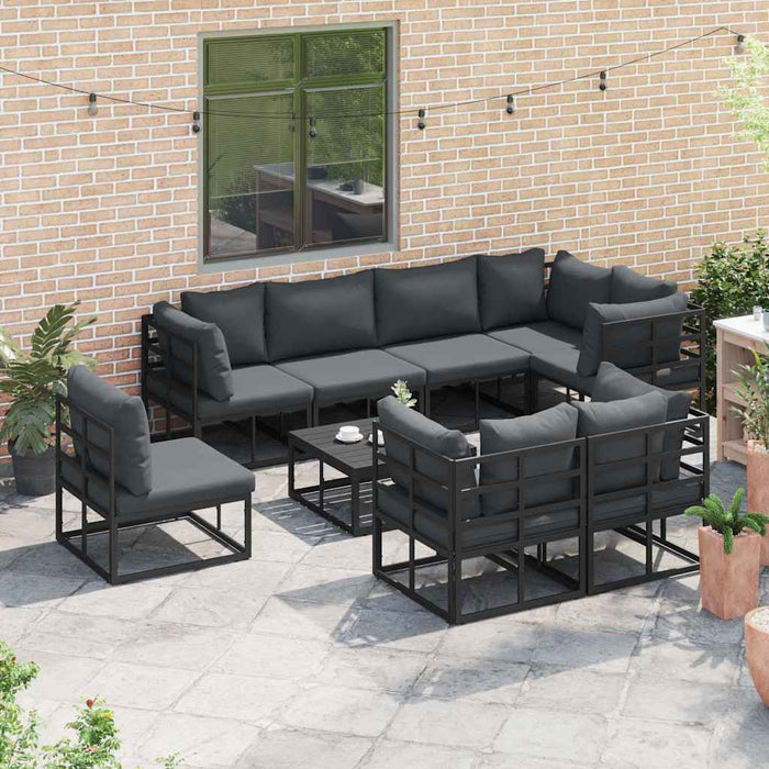 Set Divano da Giardino con cuscino 8 pcs Nero Alluminio