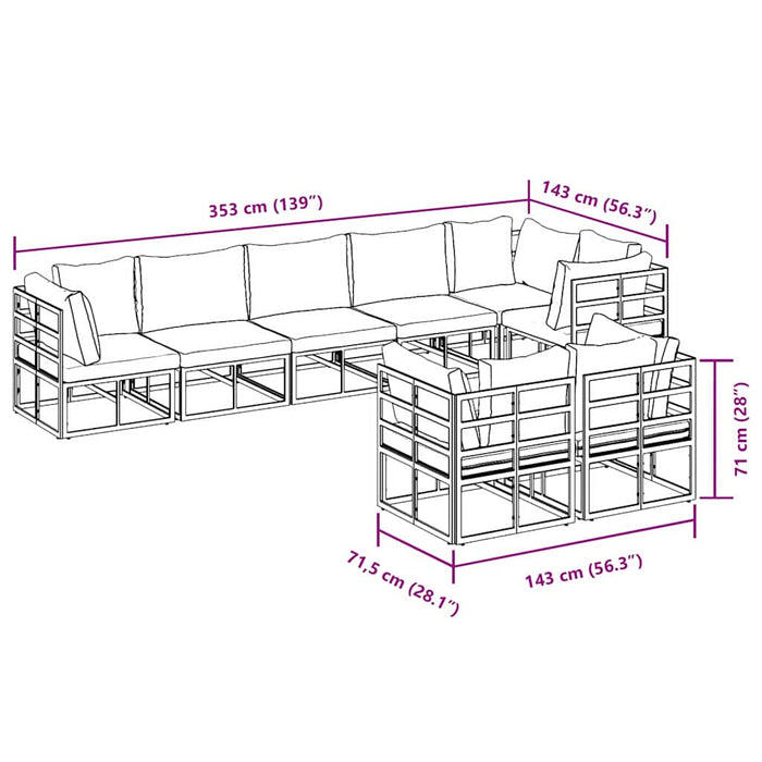 Set Divano da Giardino con cuscino 8 pcs Nero Alluminio