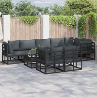 Set Divano da Giardino con cuscino 9 pcs Nero Alluminio