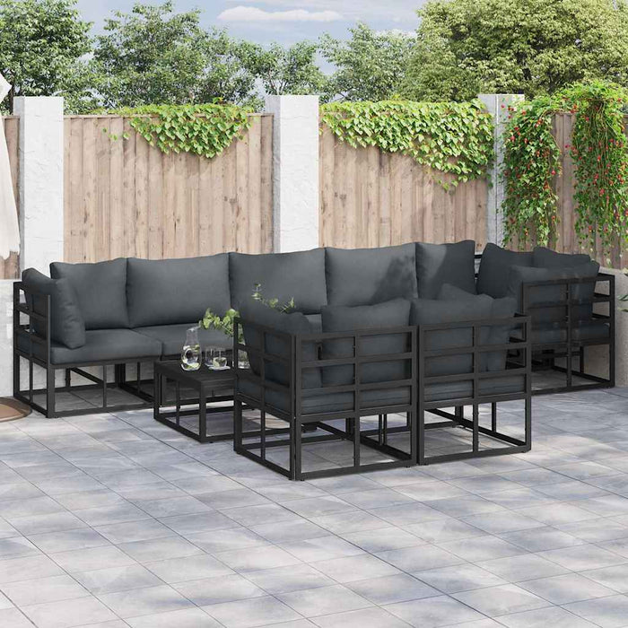 Set Divano da Giardino con cuscino 9 pcs Nero Alluminio