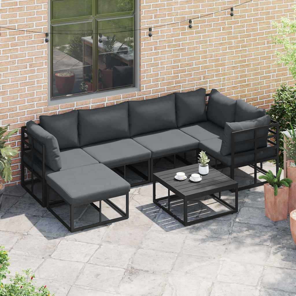 Set Divano da Giardino con cuscino 6 pcs Nero Alluminio