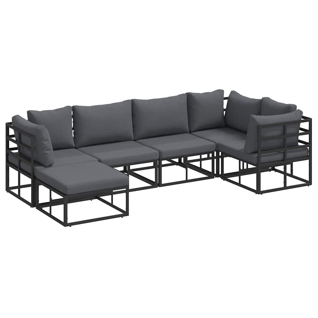 Set Divano da Giardino con cuscino 6 pcs Nero Alluminio
