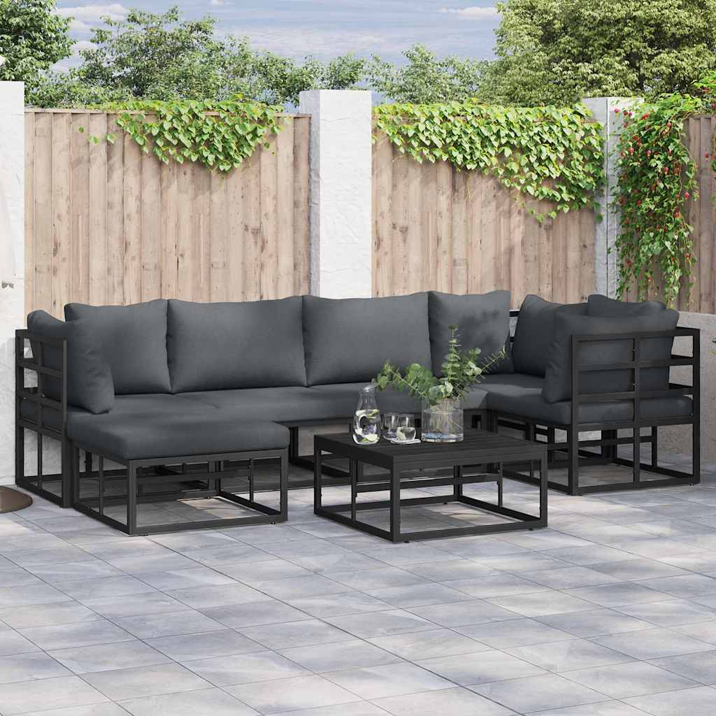 Set Divano da Giardino con cuscino 7 pcs Nero Alluminio