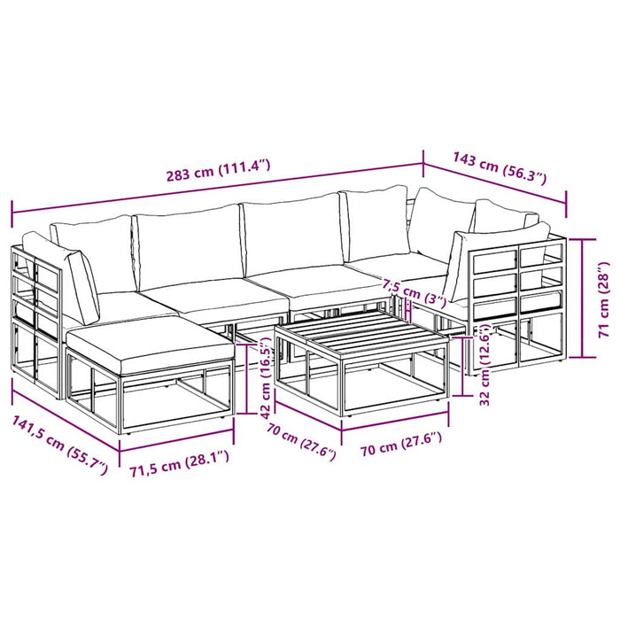 Set Divano da Giardino con cuscino 7 pcs Nero Alluminio