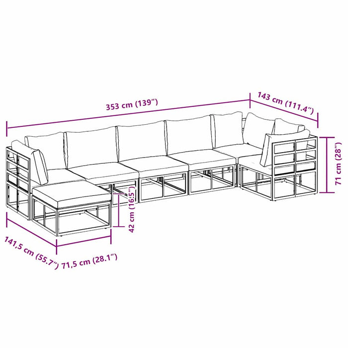 Set Divano da Giardino con cuscino 7 pcs Nero Alluminio