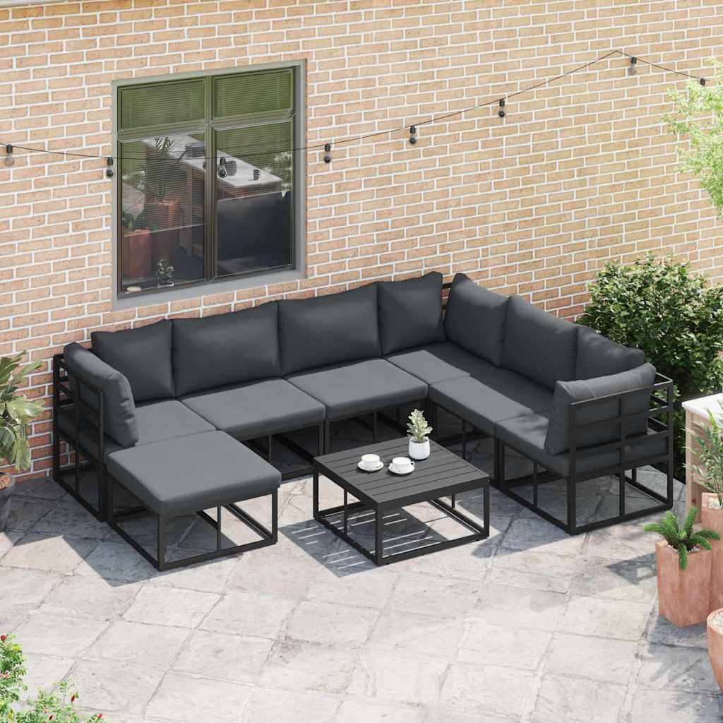 Set Divano da Giardino con cuscino 8 pcs Nero Alluminio