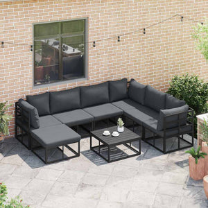 Set Divano da Giardino con cuscino 8 pcs Nero Alluminio