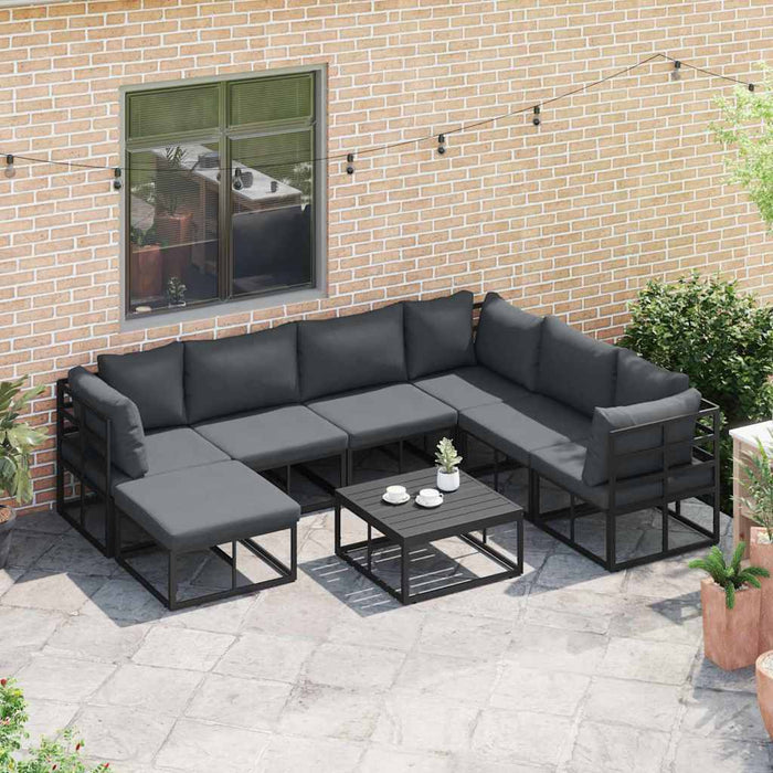 Set Divano da Giardino con cuscino 8 pcs Nero Alluminio