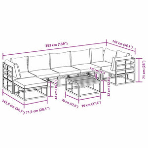 Set Divano da Giardino con cuscino 8 pcs Nero Alluminio
