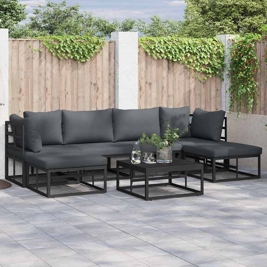 Set Divano da Giardino con cuscino 6 pcs Nero Alluminio