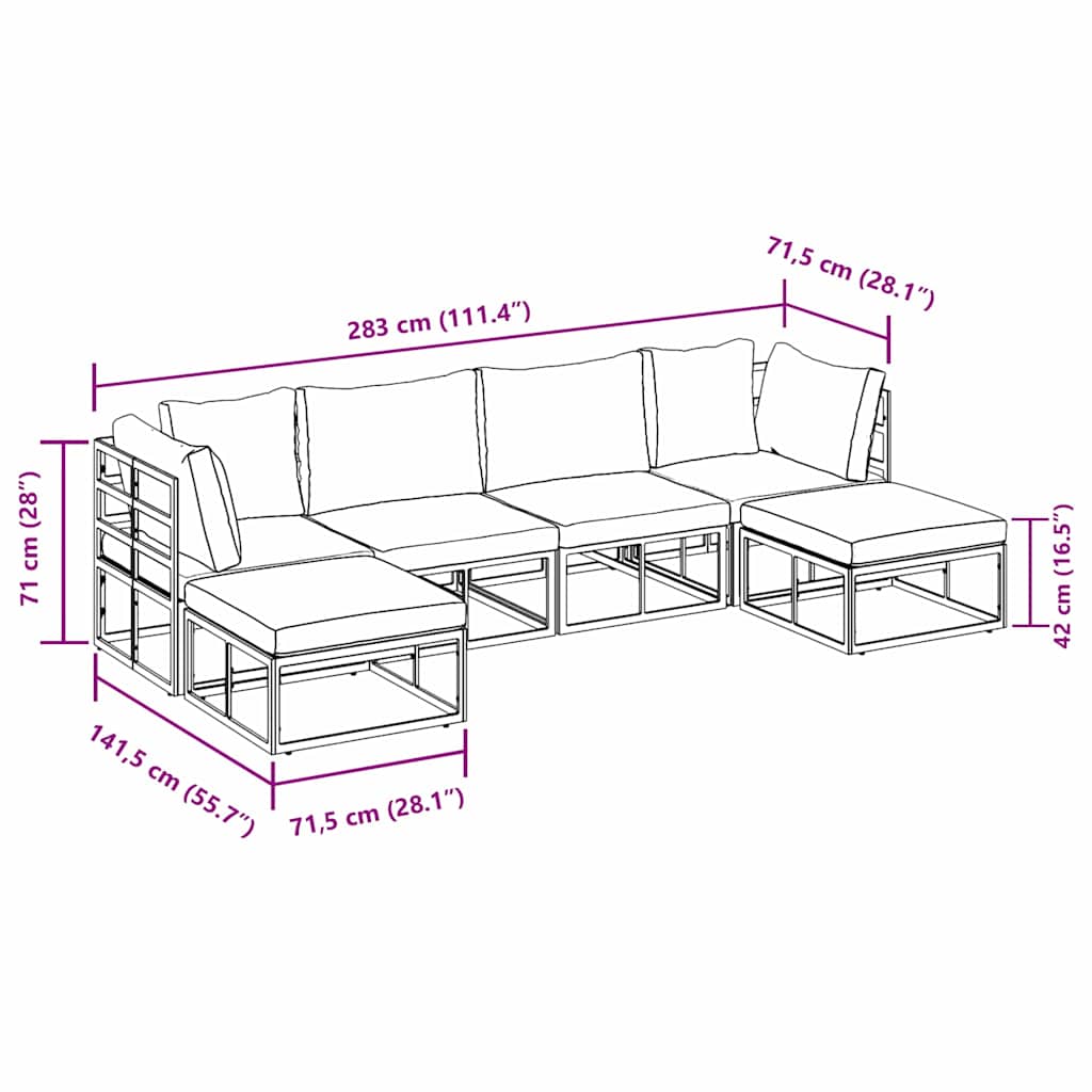 Set Divano da Giardino con cuscino 6 pcs Nero Alluminio