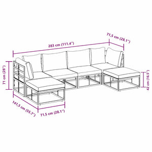 Set Divano da Giardino con cuscino 6 pcs Nero Alluminio