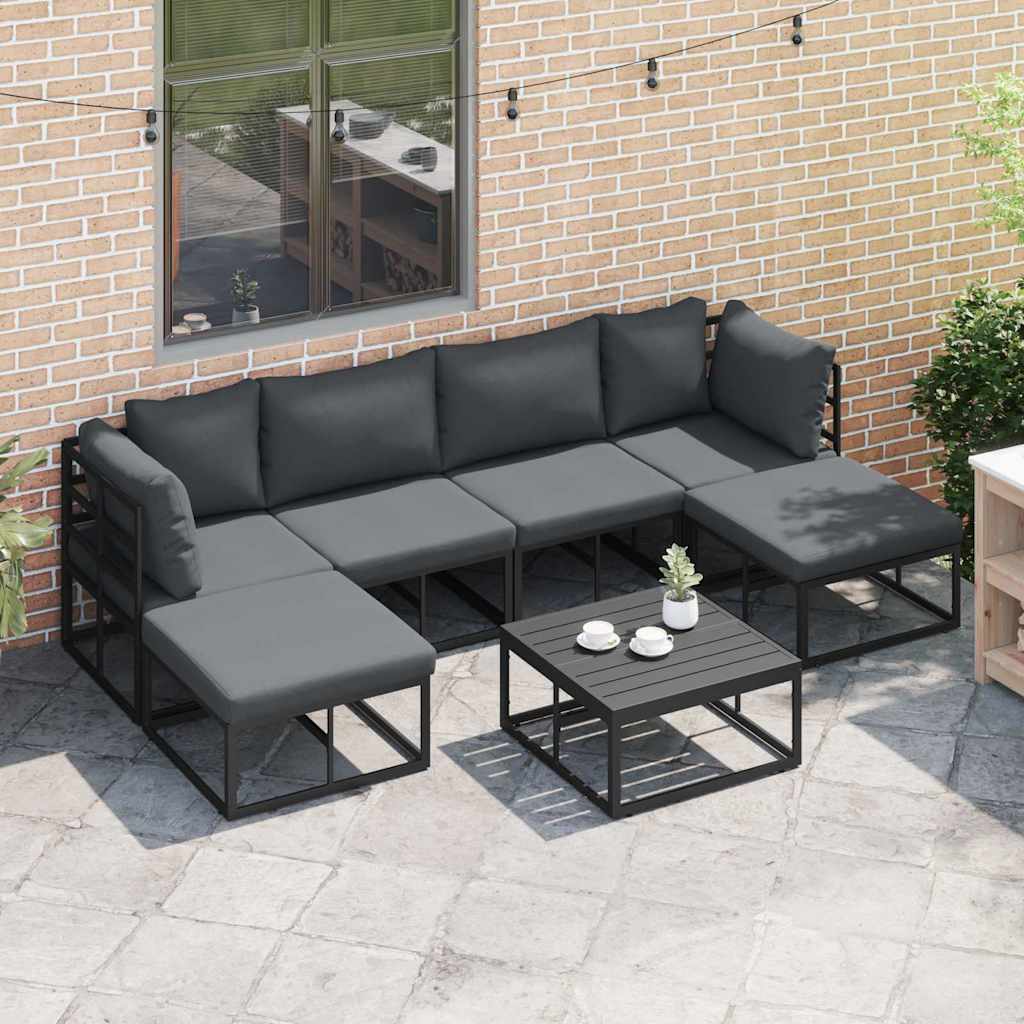 Set Divano da Giardino con cuscino 7 pcs Nero Alluminio