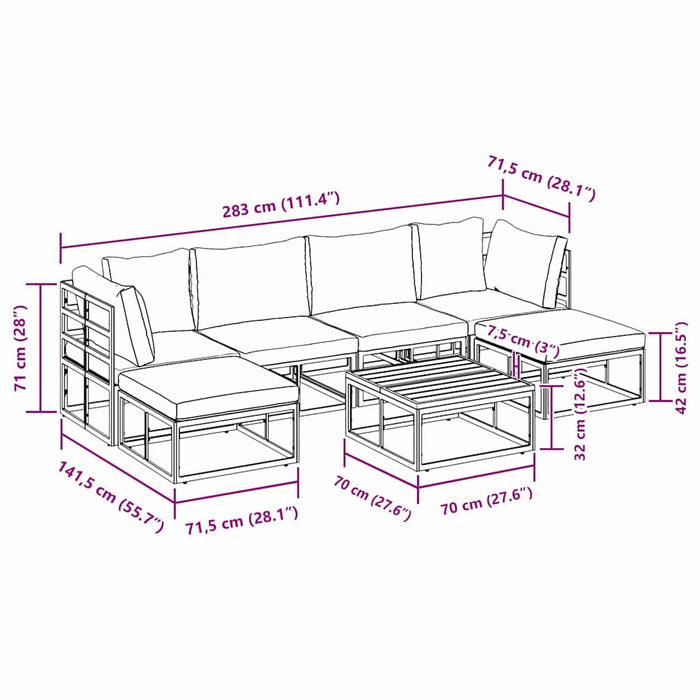 Set Divano da Giardino con cuscino 7 pcs Nero Alluminio