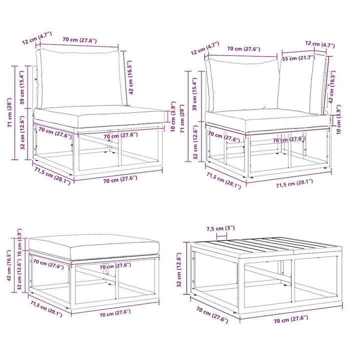 Set Divano da Giardino con cuscino 7 pcs Nero Alluminio