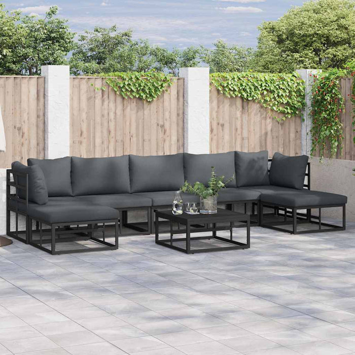 Set Divano da Giardino con cuscino 8 pcs Nero Alluminio