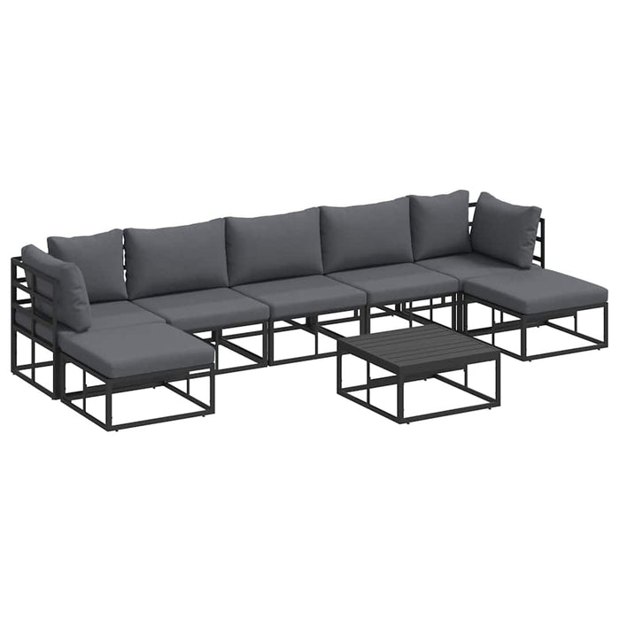 Set Divano da Giardino con cuscino 8 pcs Nero Alluminio