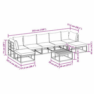 Set Divano da Giardino con cuscino 8 pcs Nero Alluminio