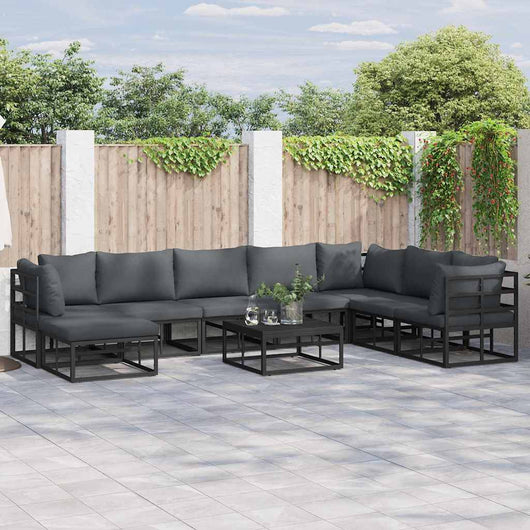 Set Divano da Giardino con cuscino 8 pcs Nero Alluminio