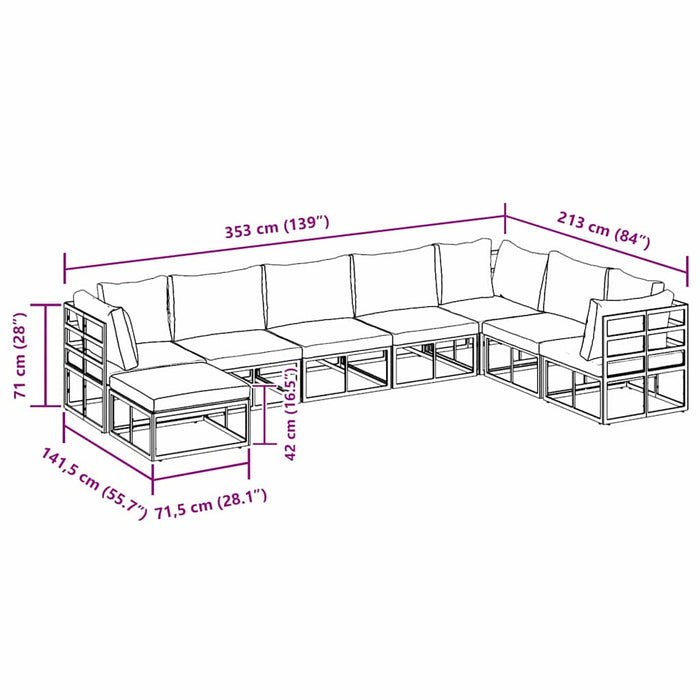 Set Divano da Giardino con cuscino 8 pcs Nero Alluminio