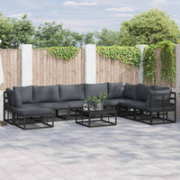 Set Divano da Giardino con cuscino 9 pcs Nero Alluminio