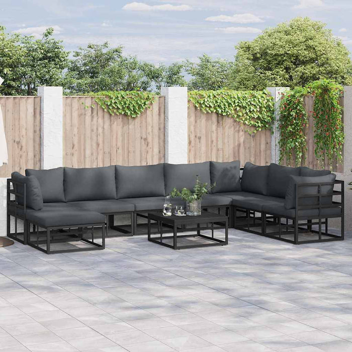 Set Divano da Giardino con cuscino 9 pcs Nero Alluminio