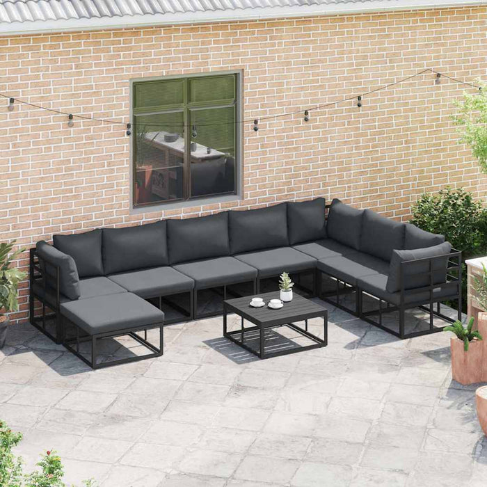 Set Divano da Giardino con cuscino 9 pcs Nero Alluminio