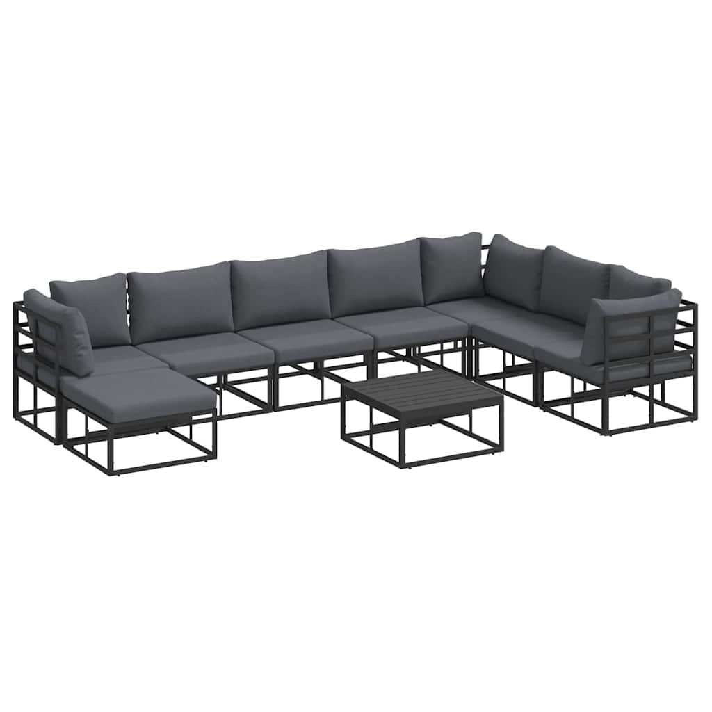 Set Divano da Giardino con cuscino 9 pcs Nero Alluminio