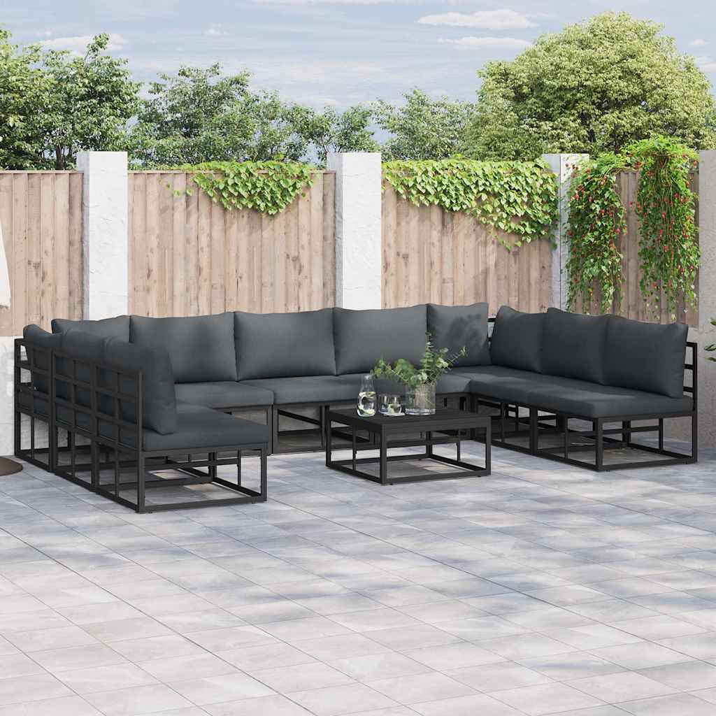 Set Divano da Giardino con cuscino 9 pcs Nero Alluminio