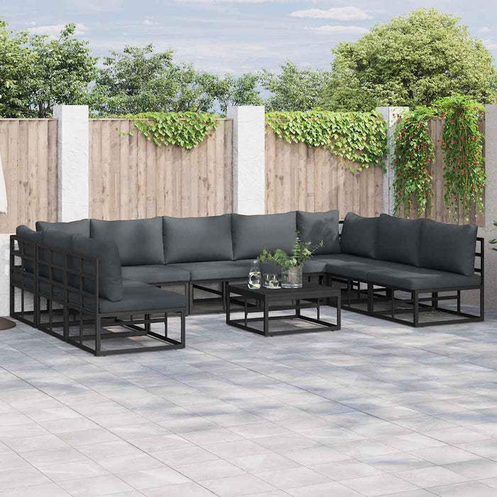 Set Divano da Giardino con cuscino 9 pcs Nero Alluminio