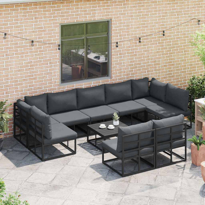 Set Divano da Giardino con cuscino 9 pcs Nero Alluminio