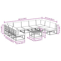 Set Divano da Giardino con cuscino 10 pcs Nero Alluminio