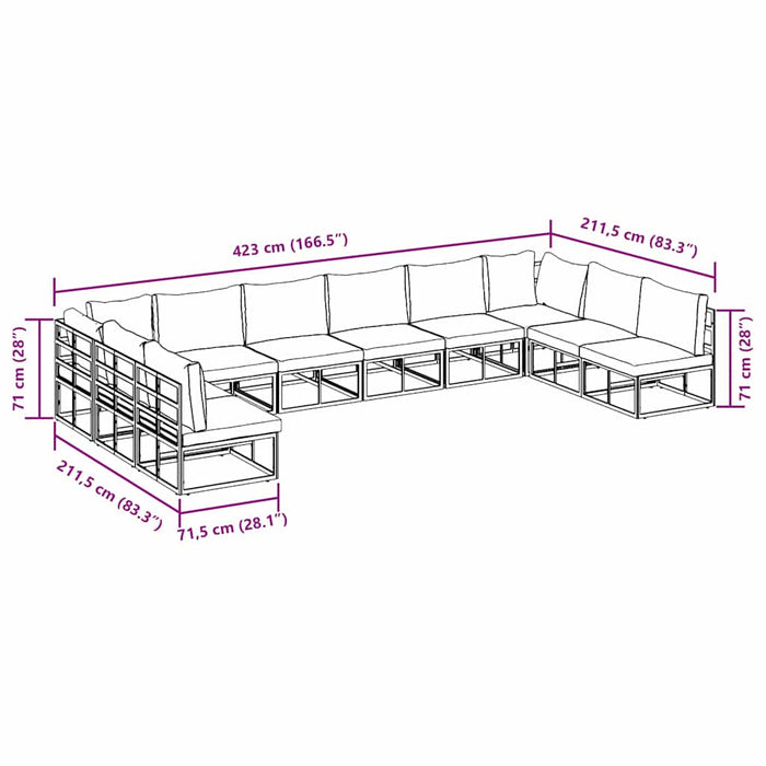 vidaXL Set Divano da Giardino con cuscino 10 pcs Nero Alluminio