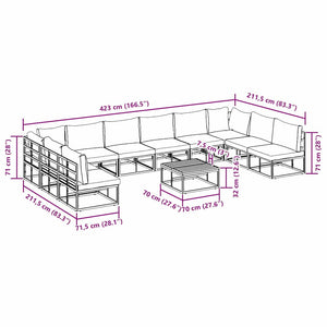 vidaXL Set Divano da Giardino con cuscino 11 pcs Nero Alluminio