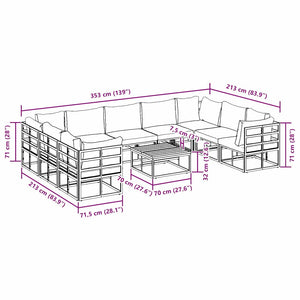 Set Divano da Giardino con cuscino 10 pcs Nero Alluminio