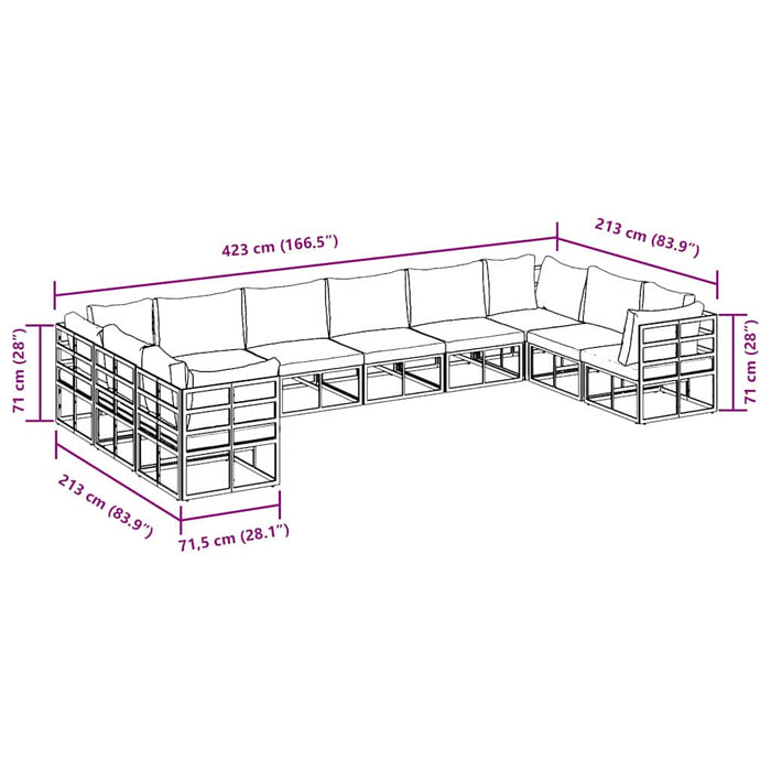 vidaXL Set Divano da Giardino con cuscino 10 pcs Nero Alluminio