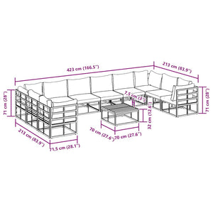 vidaXL Set Divano da Giardino con cuscino 11 pcs Nero Alluminio
