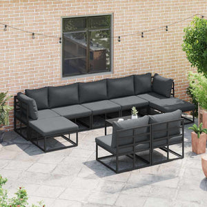vidaXL Set Divano da Giardino con cuscino 9 pcs Nero Alluminio