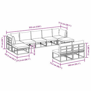 vidaXL Set Divano da Giardino con cuscino 9 pcs Nero Alluminio