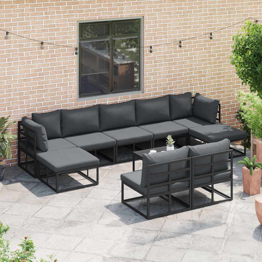vidaXL Set Divano da Giardino con cuscino 10 pcs Nero Alluminio