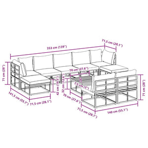 vidaXL Set Divano da Giardino con cuscino 10 pcs Nero Alluminio