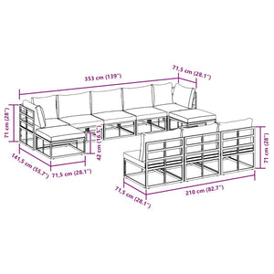 vidaXL Set Divano da Giardino con cuscino 10 pcs Nero Alluminio