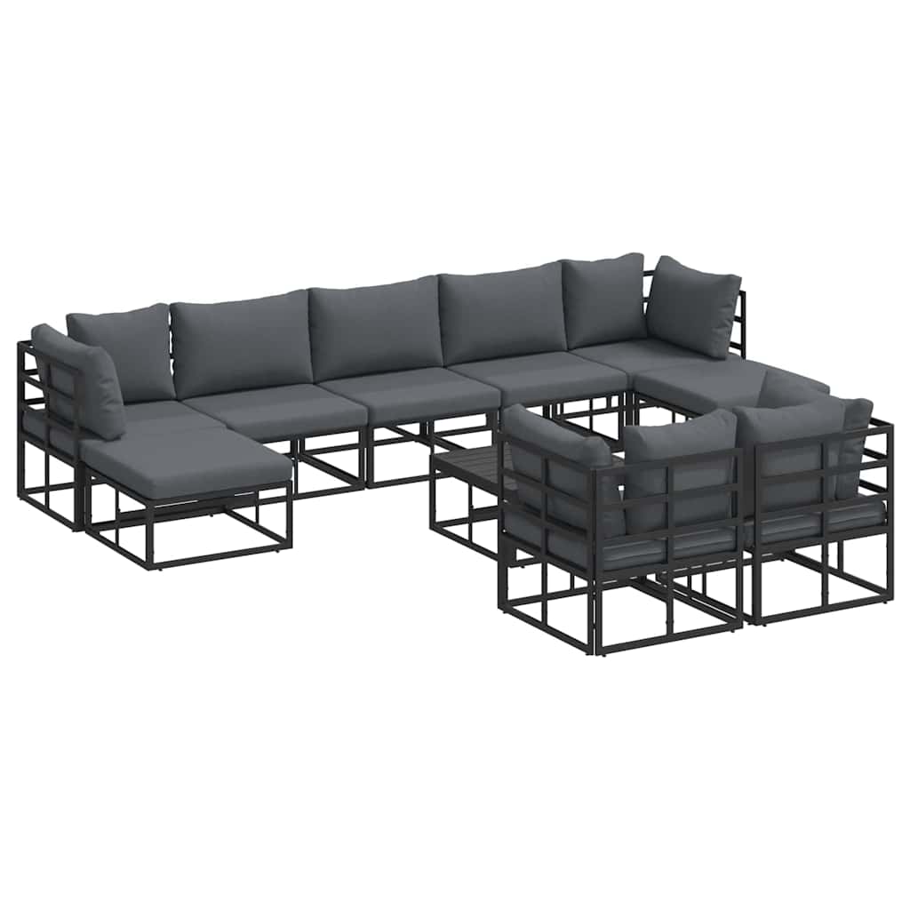 vidaXL Set Divano da Giardino con cuscino 10 pcs Nero Alluminio