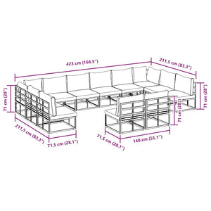 vidaXL Set Divano da Giardino con cuscino 12 pcs Nero Alluminio