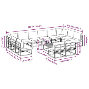 vidaXL Set Divano da Giardino con cuscino 13 pcs Nero Alluminio