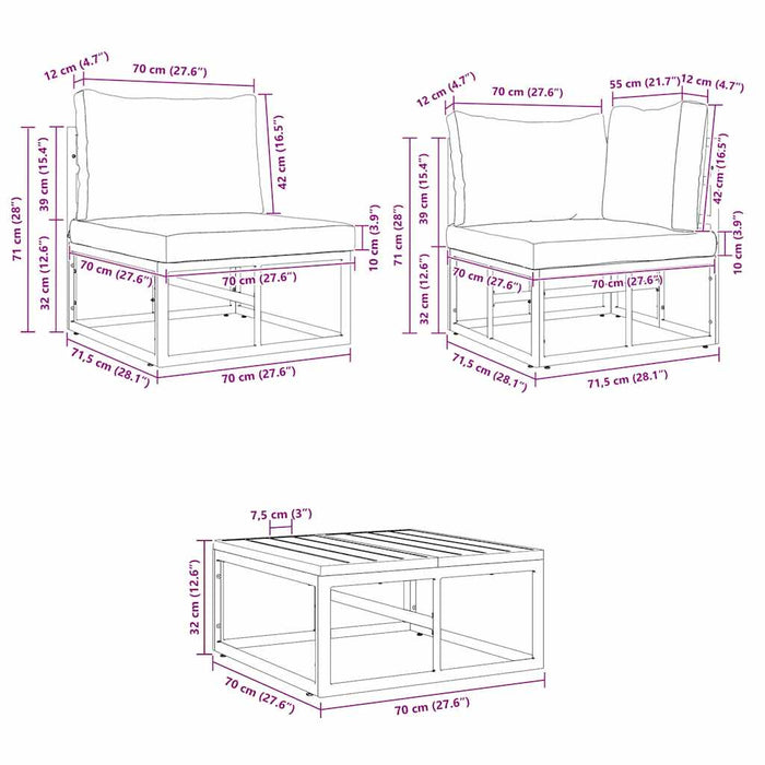 vidaXL Set Divano da Giardino con cuscino 13 pcs Nero Alluminio
