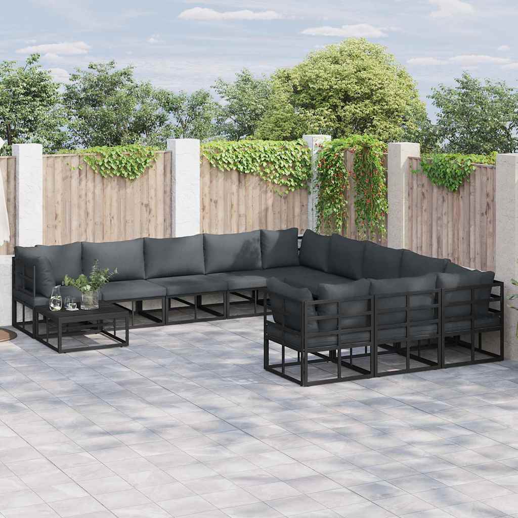 vidaXL Set Divano da Giardino con cuscino 11 pcs Nero Alluminio