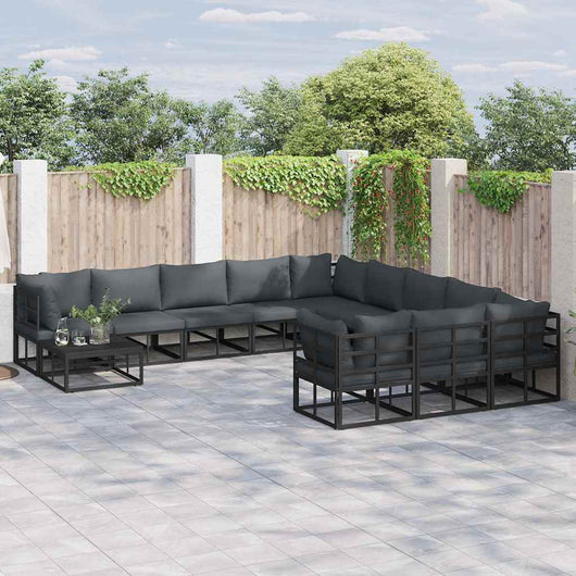 vidaXL Set Divano da Giardino con cuscino 12 pcs Nero Alluminio