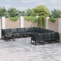 Set Divano da Giardino con cuscino 12 pcs Nero Alluminio 3378923