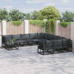 Set Divano da Giardino con cuscino 12 pcs Nero Alluminio 3378923